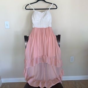 White & Blush Pink High-Low Spaghetti Strap Dress